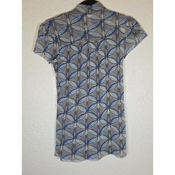 Sweet Pea Stacy Frati Womens Y2K Blue Retro Geometric Mesh Top Size S Fairy - Picture 4 of 5